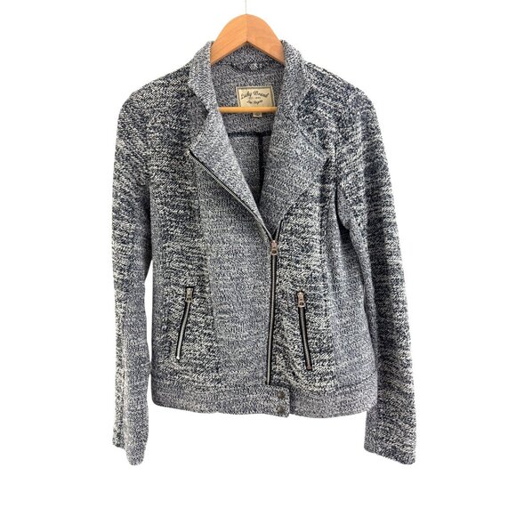 Lucky Brand Moto Sweater Knit Marled Jacket Zip Pockets‎ Gray Womens Size M